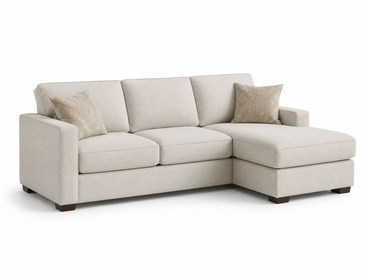 Sofá chaise longue en L de tela beige 3 plazas