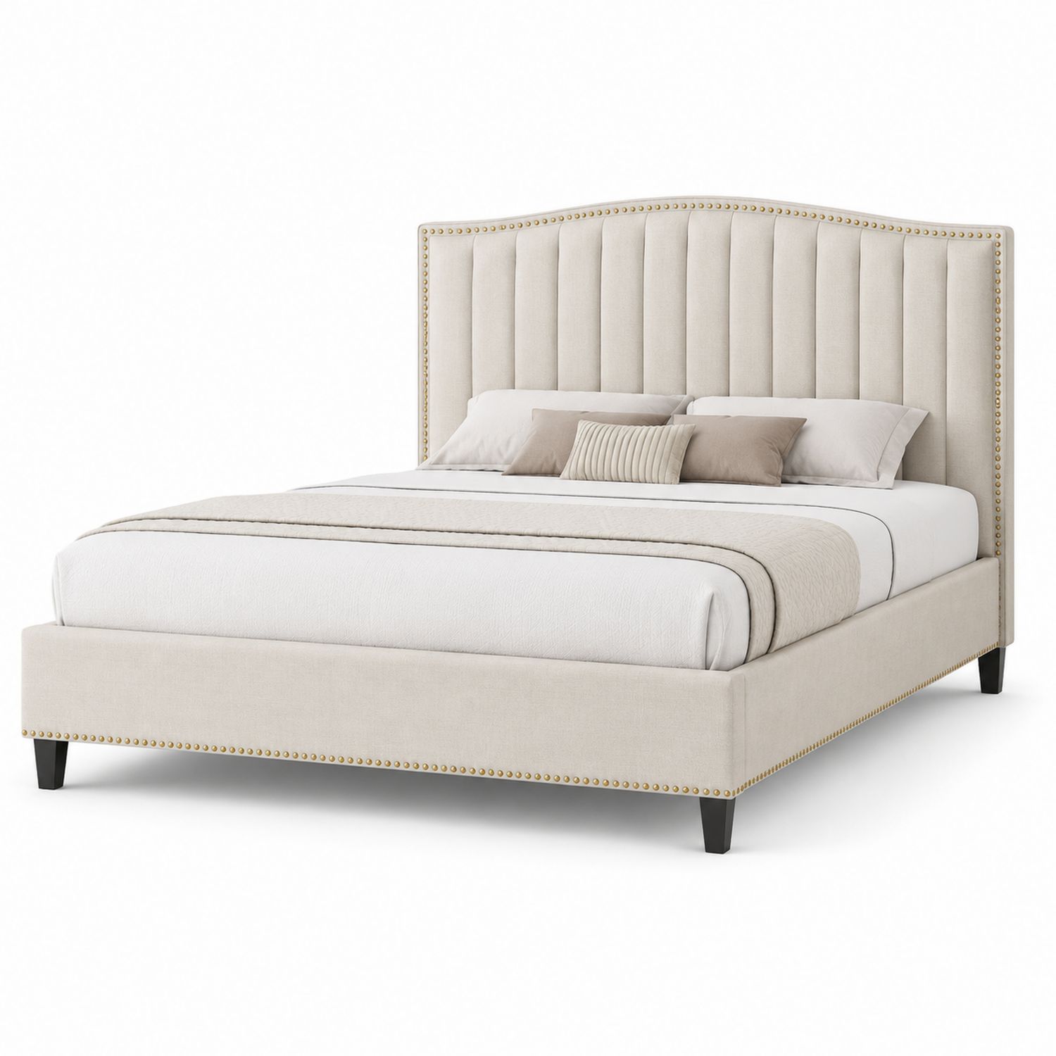 Cama tapizada matrimonial lino beige 200x160 cm