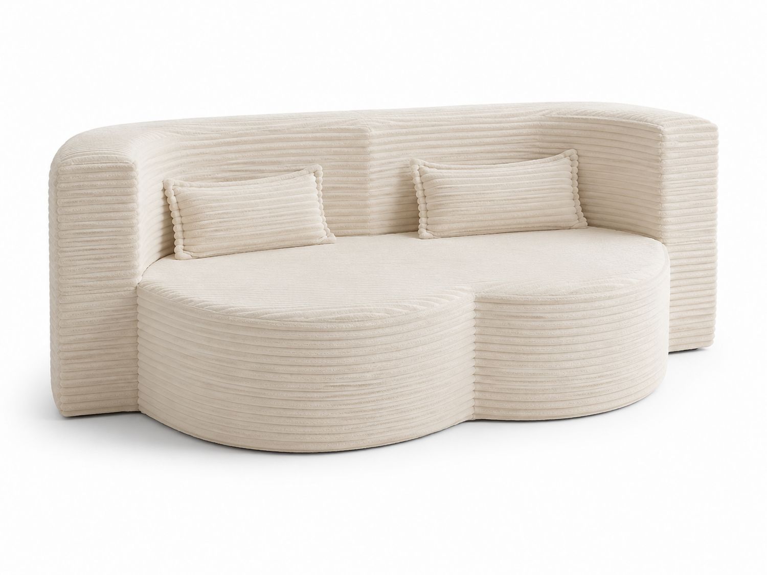 Sofá curvo de tejido acanalado beige 200 cm