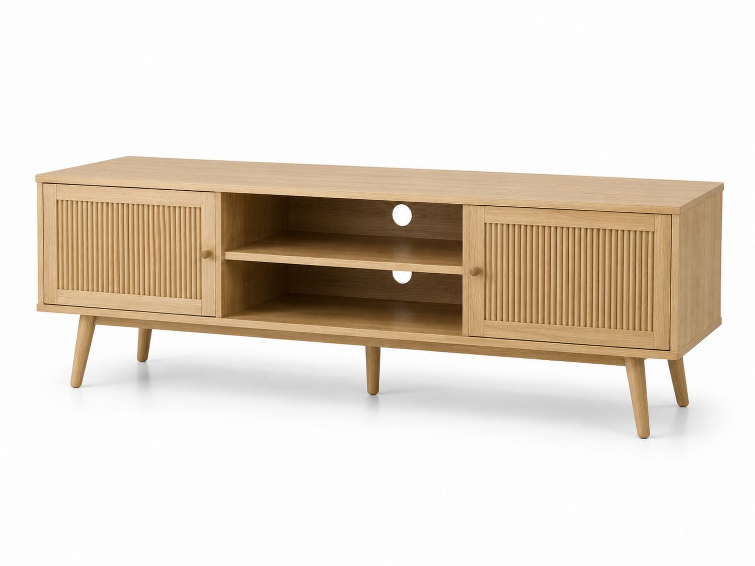Mueble de TV de Madera de Roble Claro con Puertas y Estantes