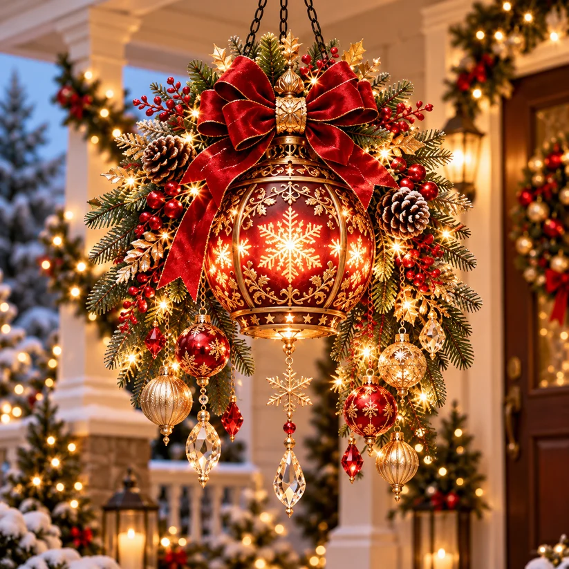 🎄 Christmas Porch Glow – Pre-Lit Holiday Lantern & Evergreen Decor | 3 Festive Styles