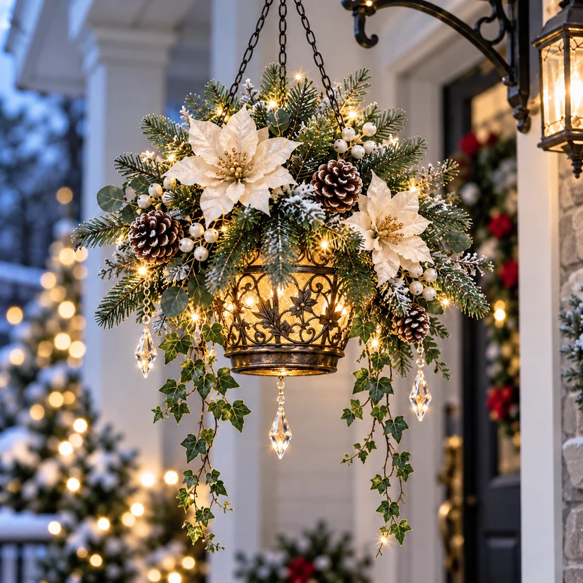 🎄 Christmas Porch Glow – Pre-Lit Holiday Lantern & Evergreen Decor | 3 Festive Styles