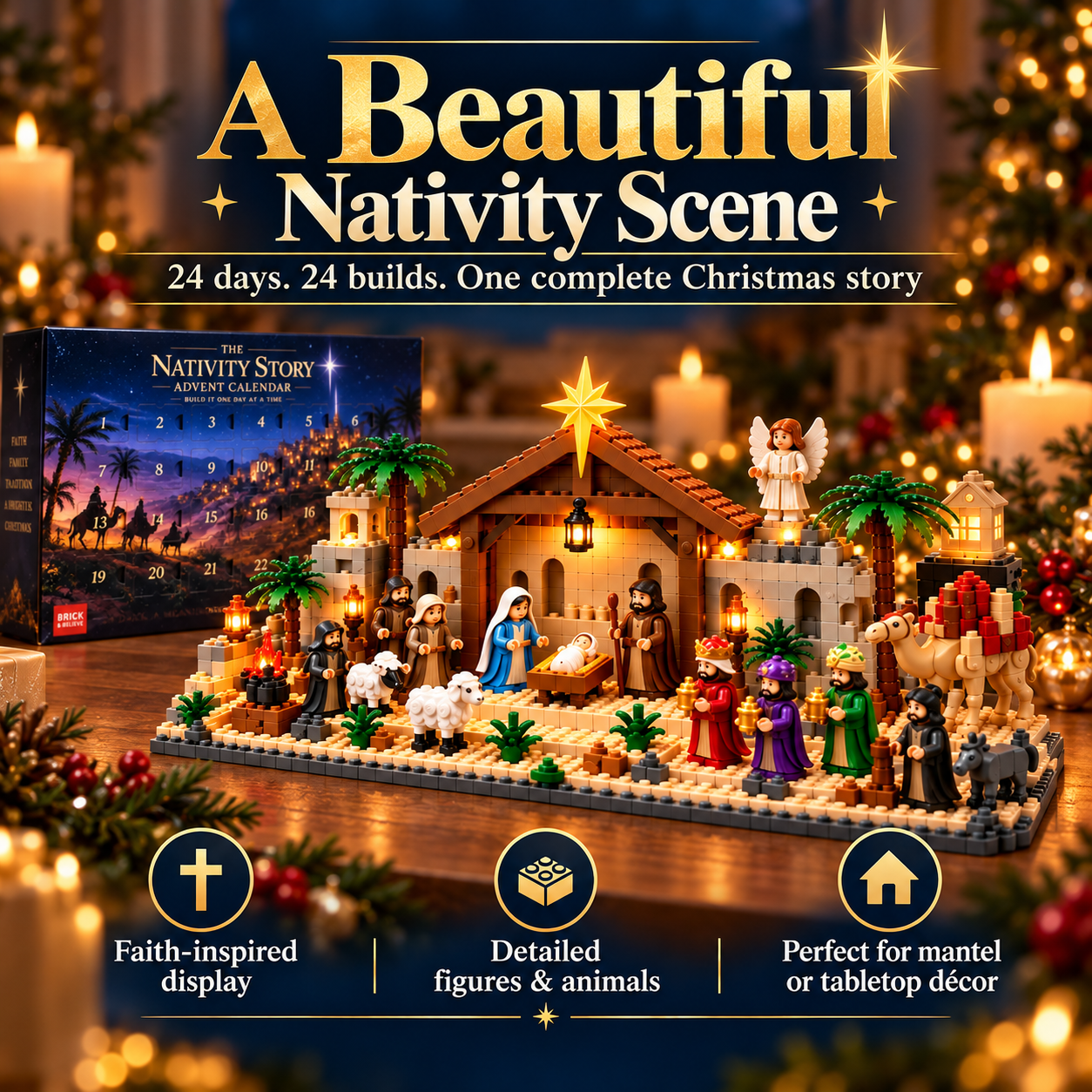 24-Day Buildable Christmas Nativity Set