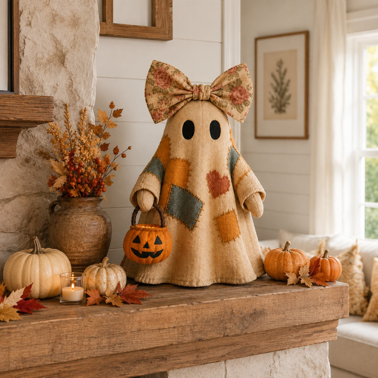 Lighted Vintage Patchwork Ghost