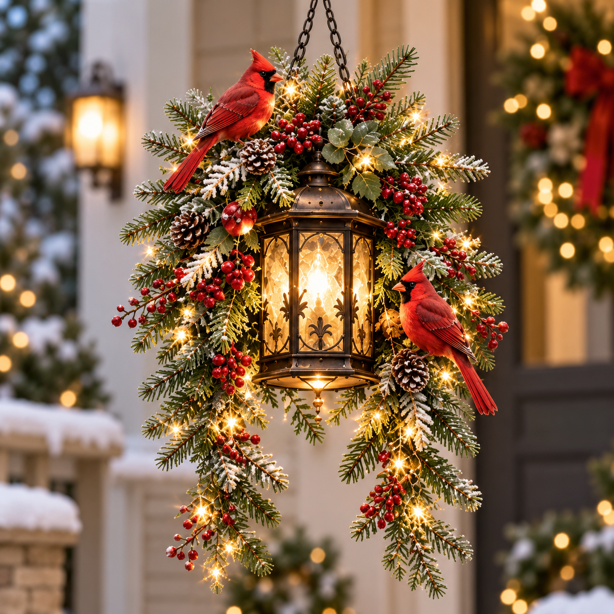 🎄 Christmas Porch Glow – Pre-Lit Holiday Lantern & Evergreen Decor | 3 Festive Styles