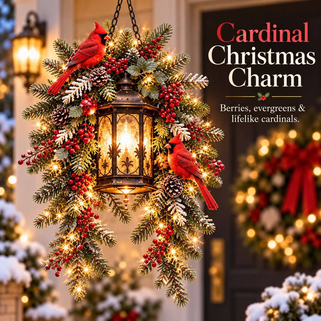 🎄 Christmas Porch Glow – Pre-Lit Holiday Lantern & Evergreen Decor | 3 Festive Styles
