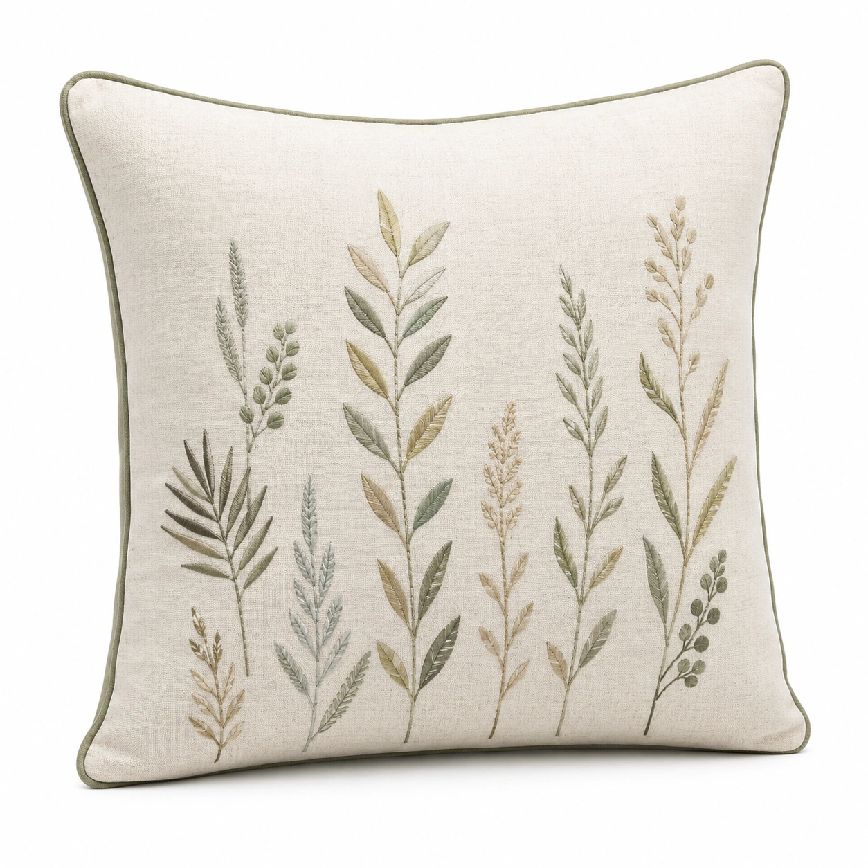 Cojín Decorativo Bordado de Plantas 45x45cm Beige/Verde-Yorqu Avik