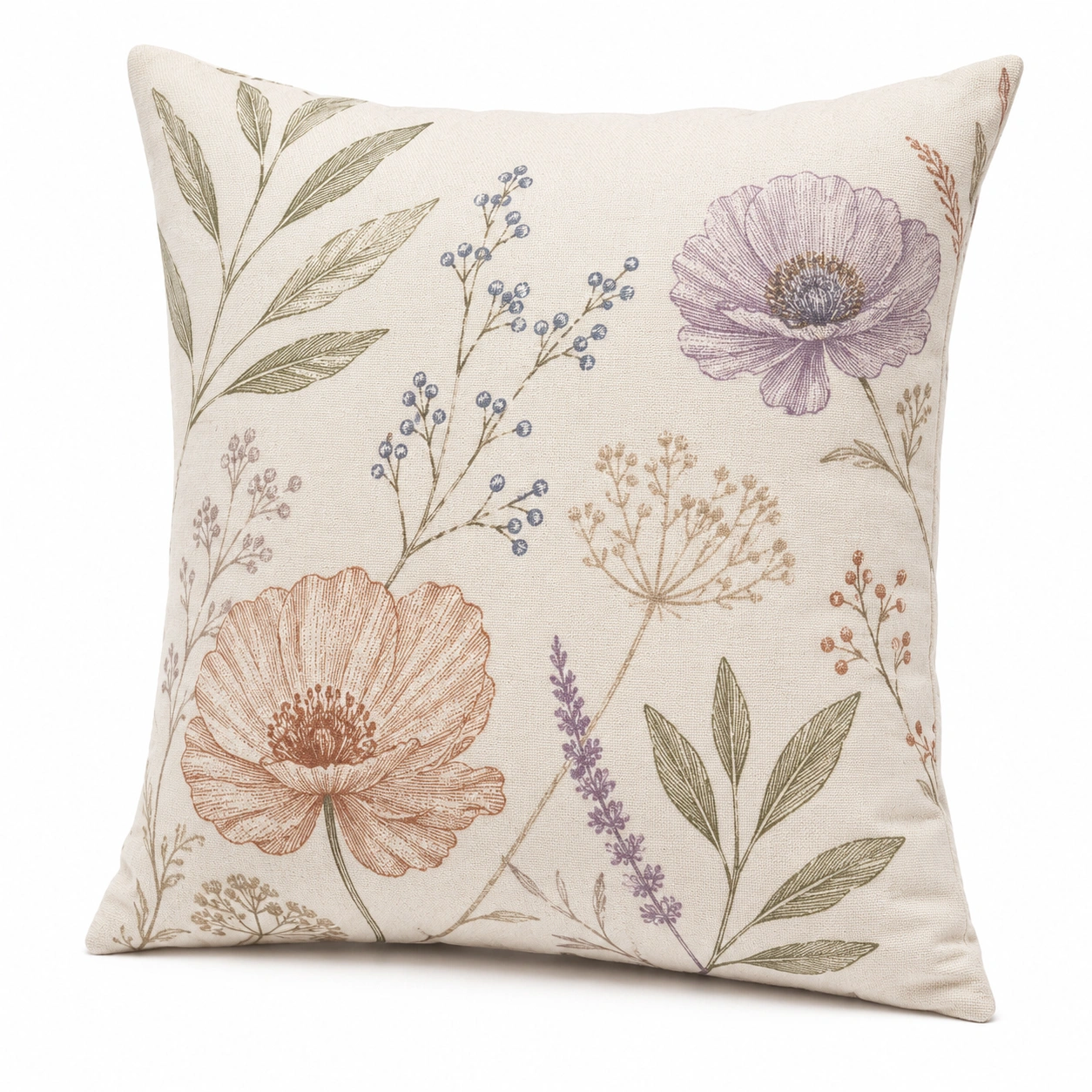 Cojín Decorativo con Flores en Tonos Naturales 45x45cm-Yorqu Avik