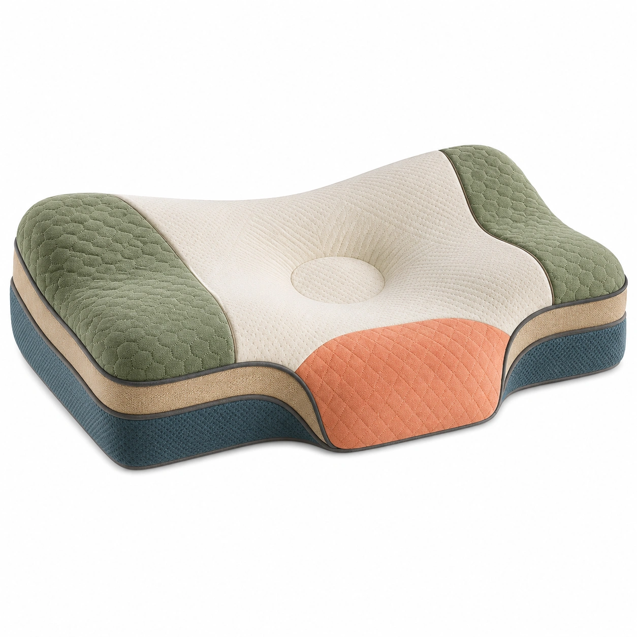 Almohada Ergonómica para Soporte Cervical de Color Verde, Naranja, Crema y Azul-Yorqu Avik
