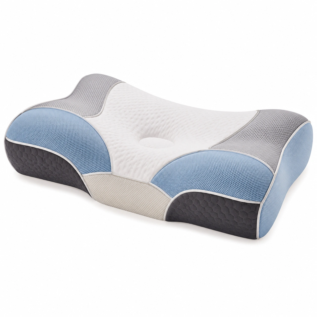 Almohada ergonómica ortopédica de memoria en blanco, gris y azul-Yorqu Avik