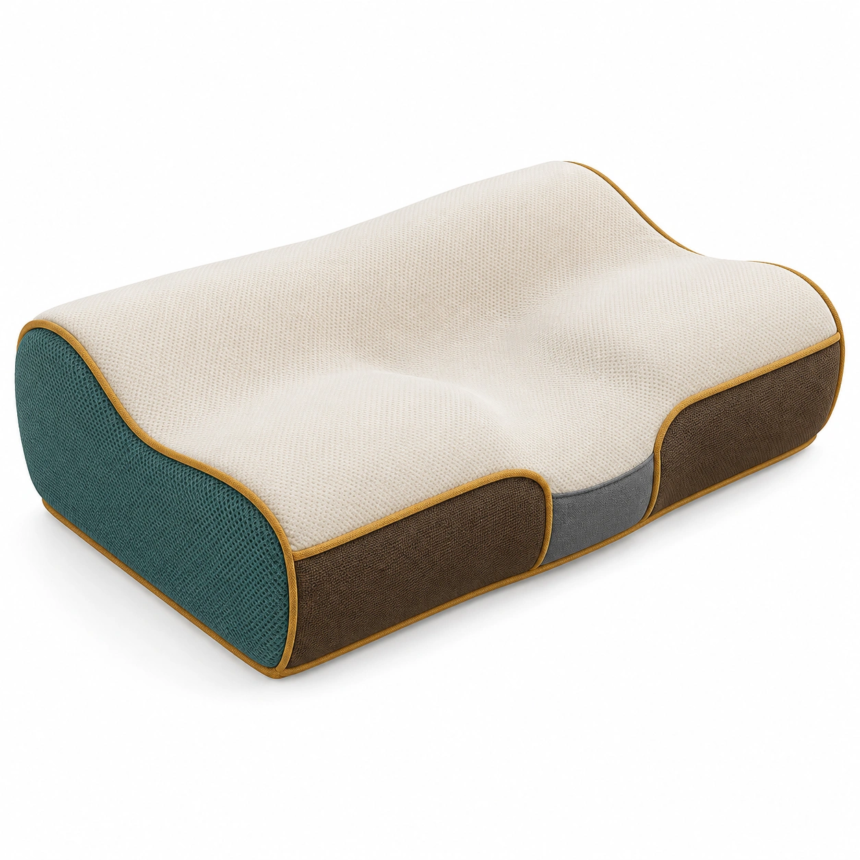 Almohada ergonómica de espuma viscoelástica 60x40x10 cm crema/marrón/verde-Yorqu Avik