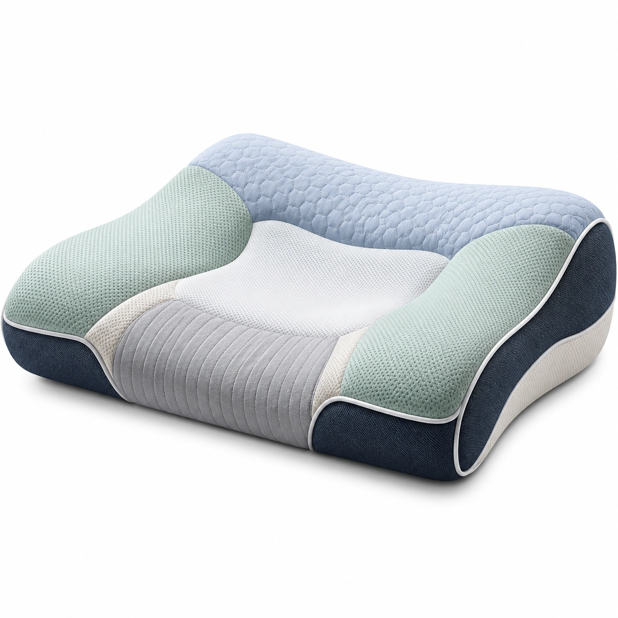 Almohada ergonómica de espuma viscoelástica azul/verde/gris 60x40x12 cm-Yorqu Avik