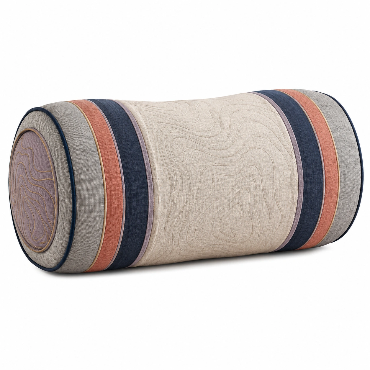 Cojín cilíndrico decorativo beige y multicolor-Yorqu Avik
