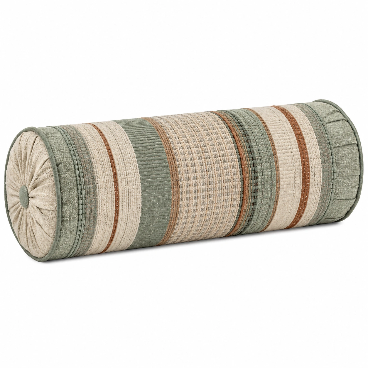 Cojín Cilindrico a Rayas Verde/Beige 20x50cm-Yorqu Avik