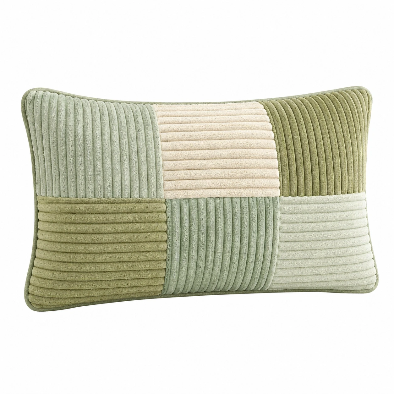 Cojín Decorativo Rectangular de Retazos Verdes y Beige-Yorqu Avik