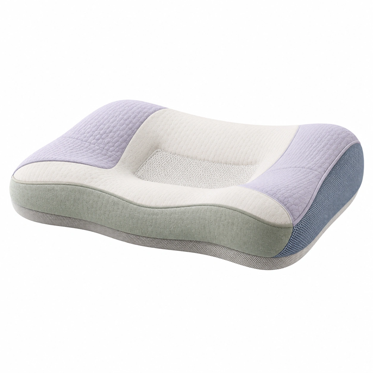 Almohada ortopédica ergonómica de soporte cervical en colores beige, azul y gris-Roome Lvix