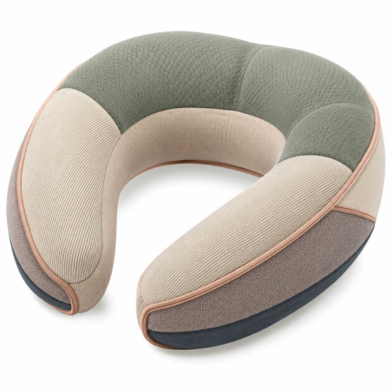 Almohada de Viaje en Forma de U Multicolor Verde, Beige, Gris y Marino-COZ YVE LLA