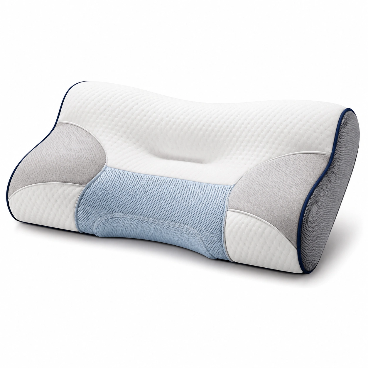 Almohada Cervical Ergonómica Viscoelástica Blanco/Gris/Azul-COZ YVE LLA