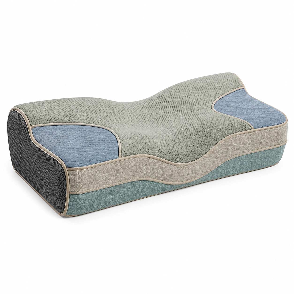 Almohada Ortopédica Ergonómica de Espuma de Memoria Gris Azul y Verde-COZ YVE LLA