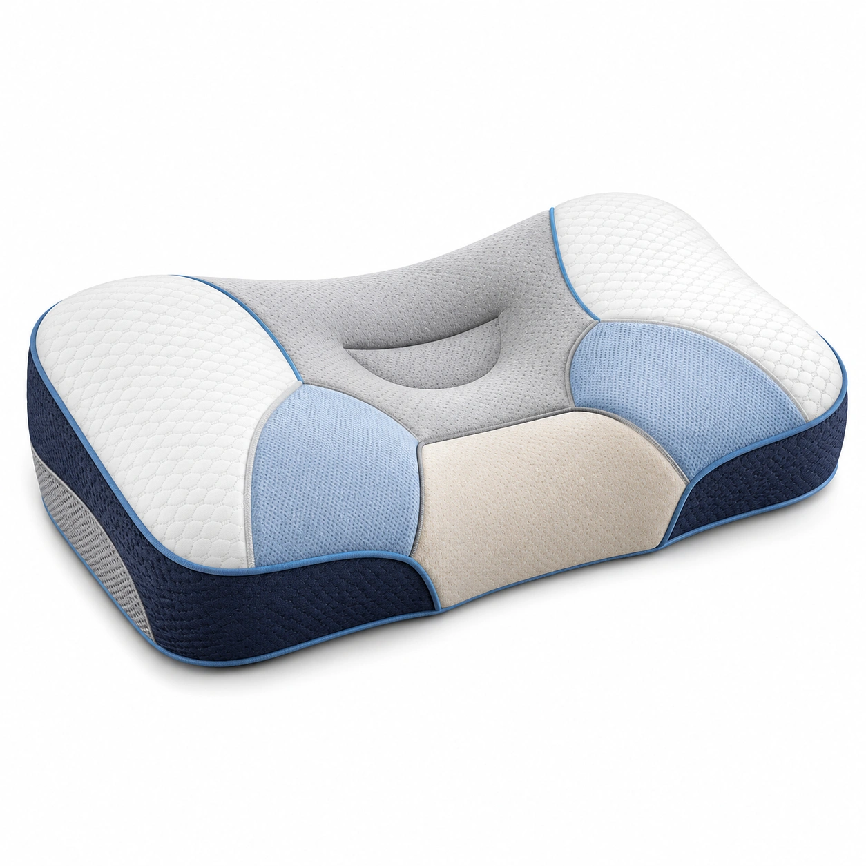 Almohada Ortopédica Cervical con Espuma de Memoria, Azul y Blanco-COZ YVE LLA