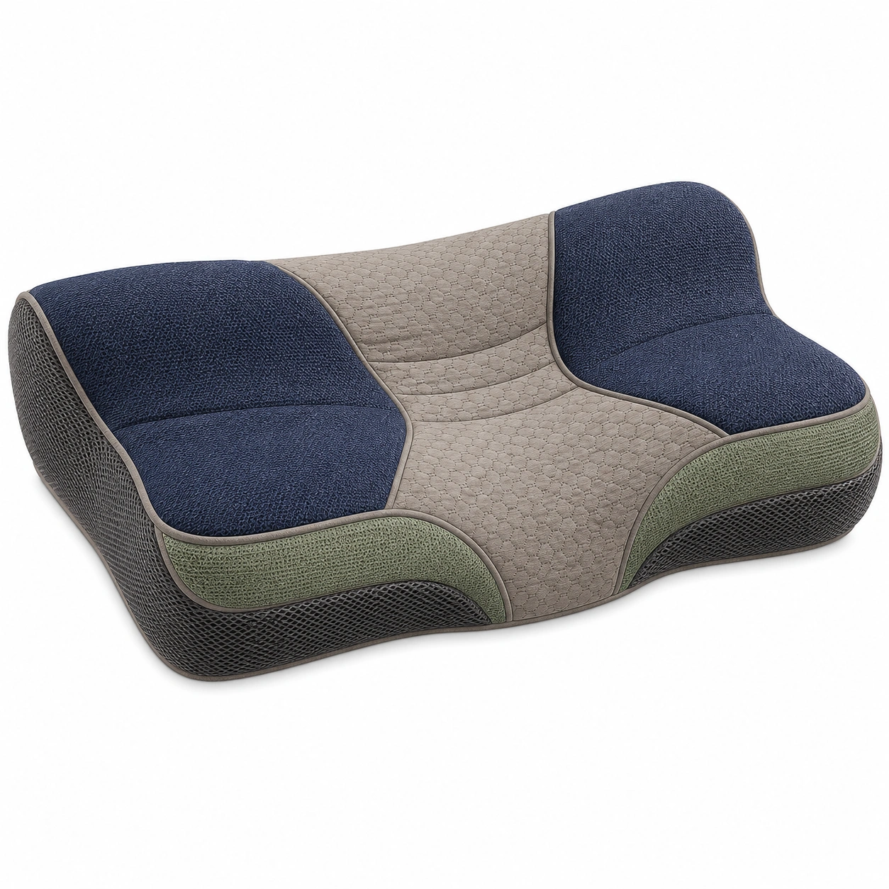Cojín ergonómico de soporte lumbar azul, gris y verde-COZ YVE LLA