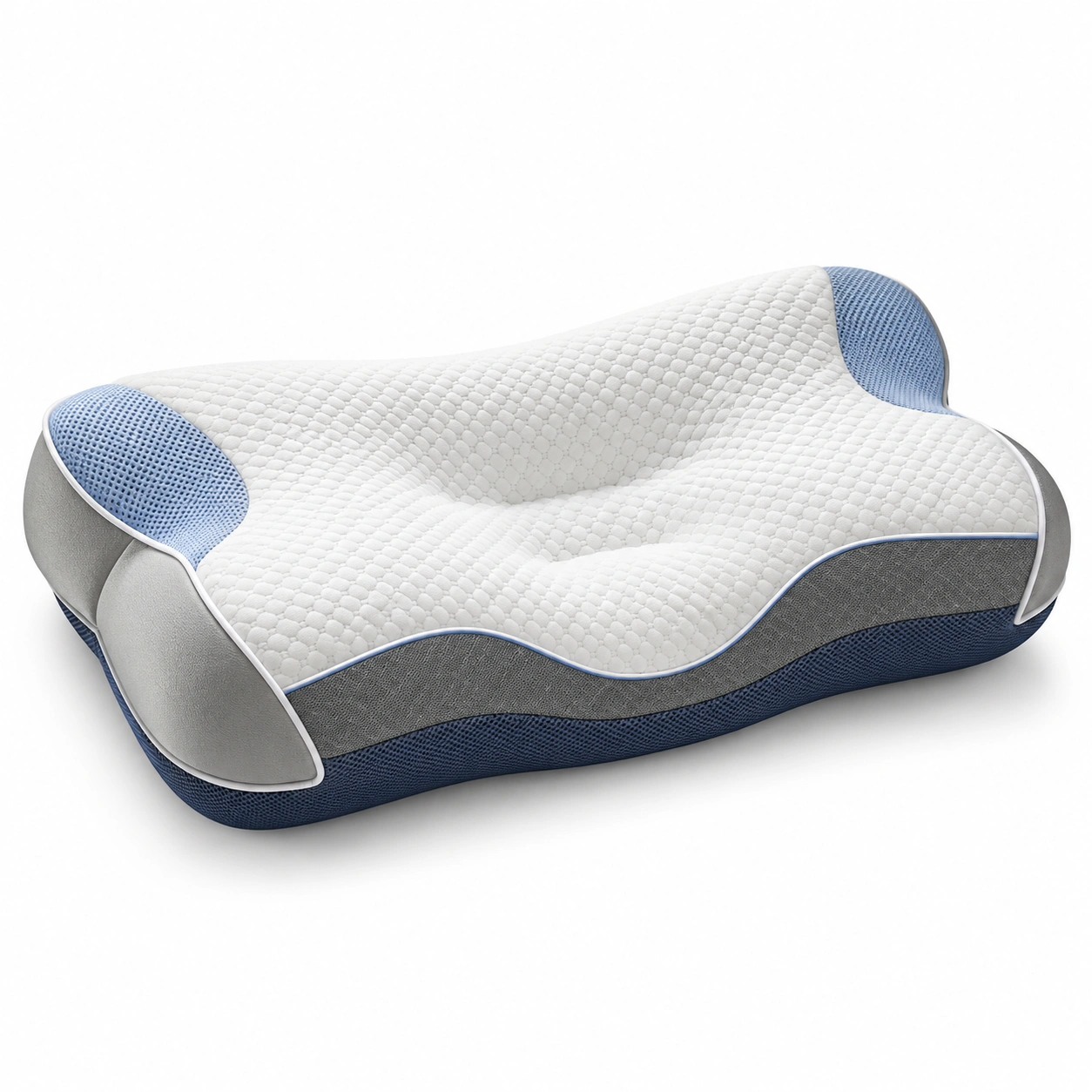 Almohada ergonómica viscoelástica 60x40x12 cm blanco/azul/gris-COZ YVE LLA