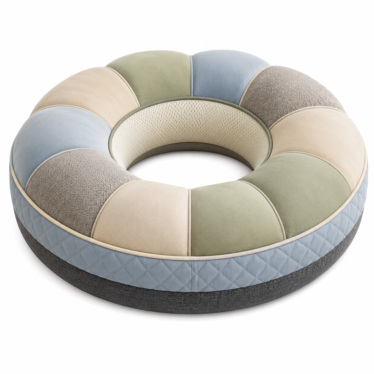 Cojín Circular Grande Multicolor Verde, Azul, Beige y Gris-COZ YVE LLA