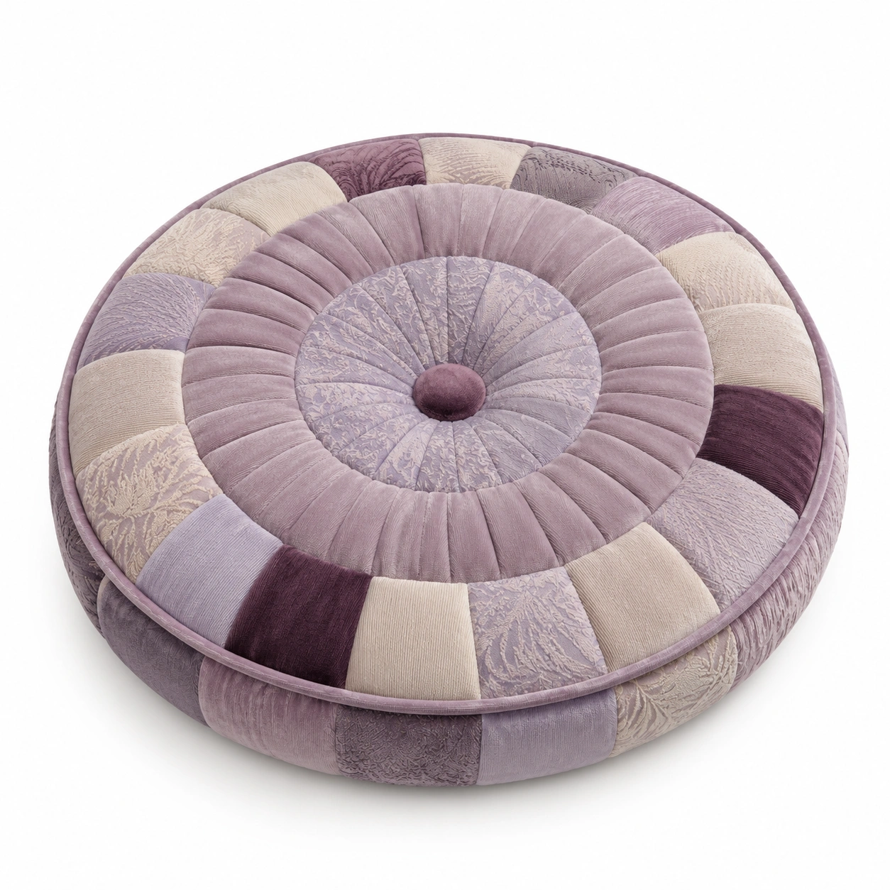 Cojín Redondo de Patchwork Multicolor Lila Beige y Gris-COZ YVE LLA