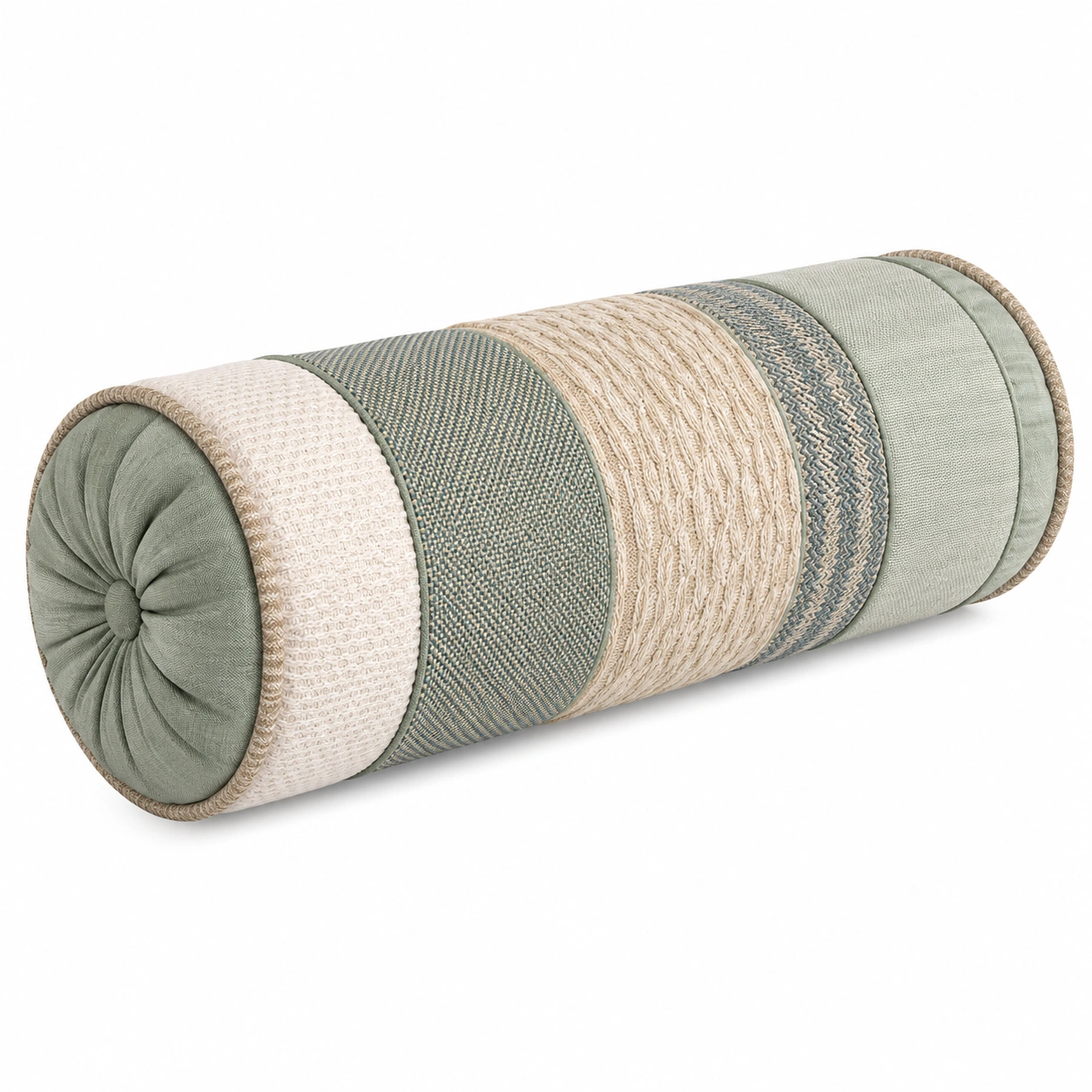 Cojín cilíndrico decorativo verde y beige 20x60cm-COZ YVE LLA