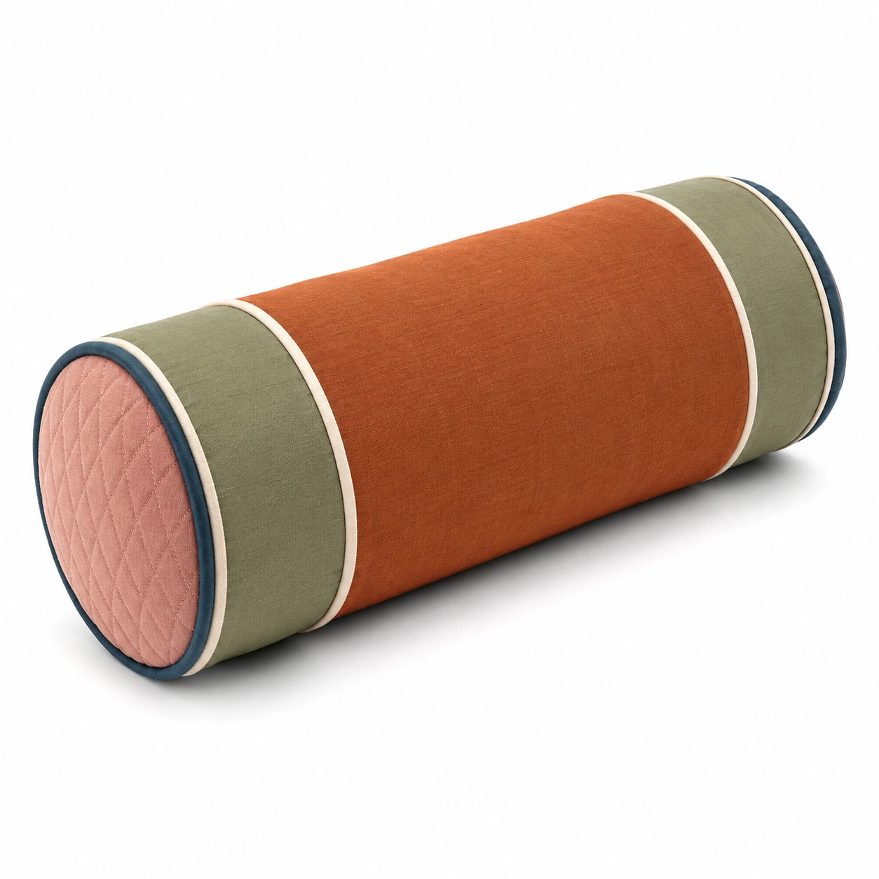 Cojín cilíndrico decorativo multicolor 20x45cm naranja, rosa y verde-COZ YVE LLA