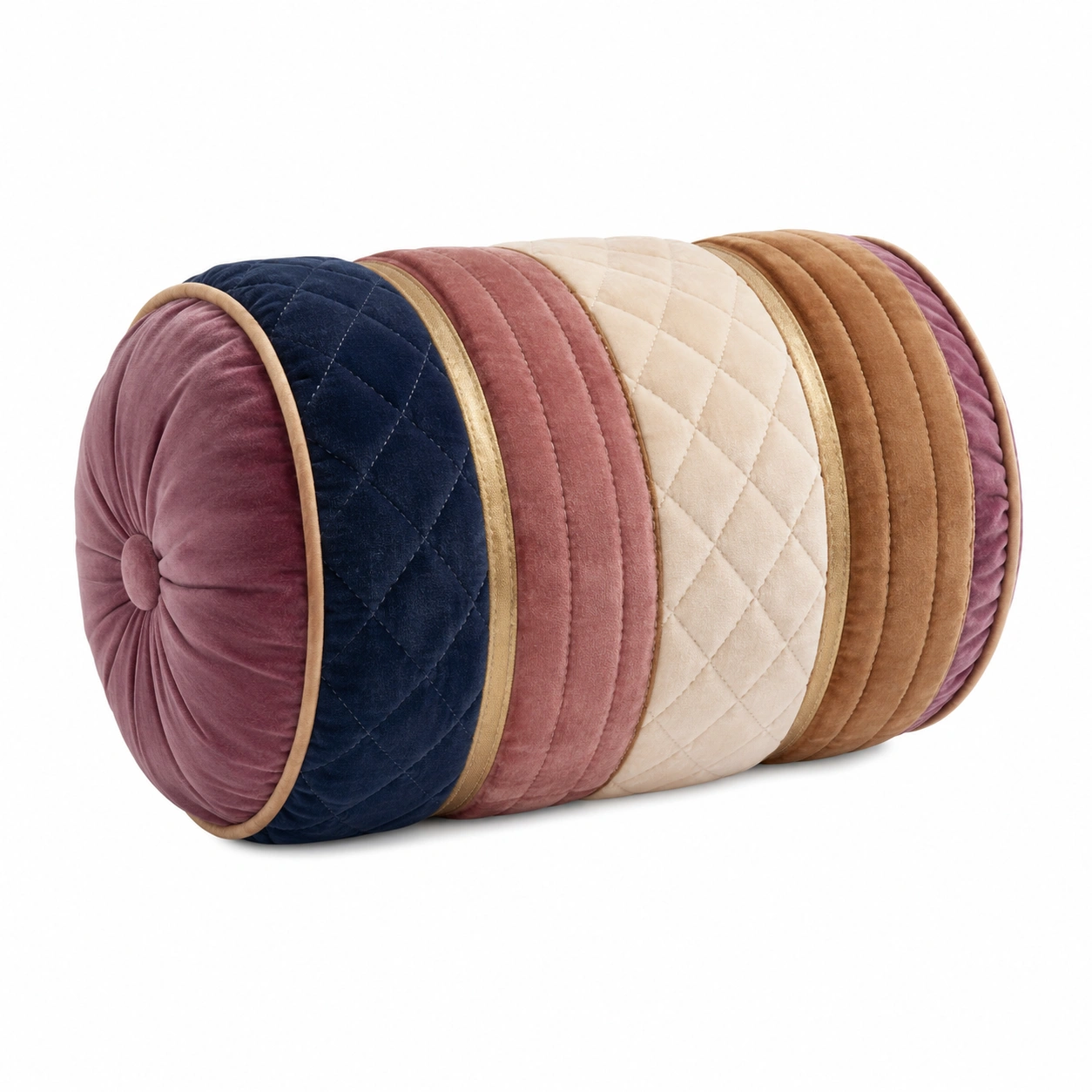 Cojín cilíndrico de terciopelo multicolor 50x20 cm-COZ YVE LLA