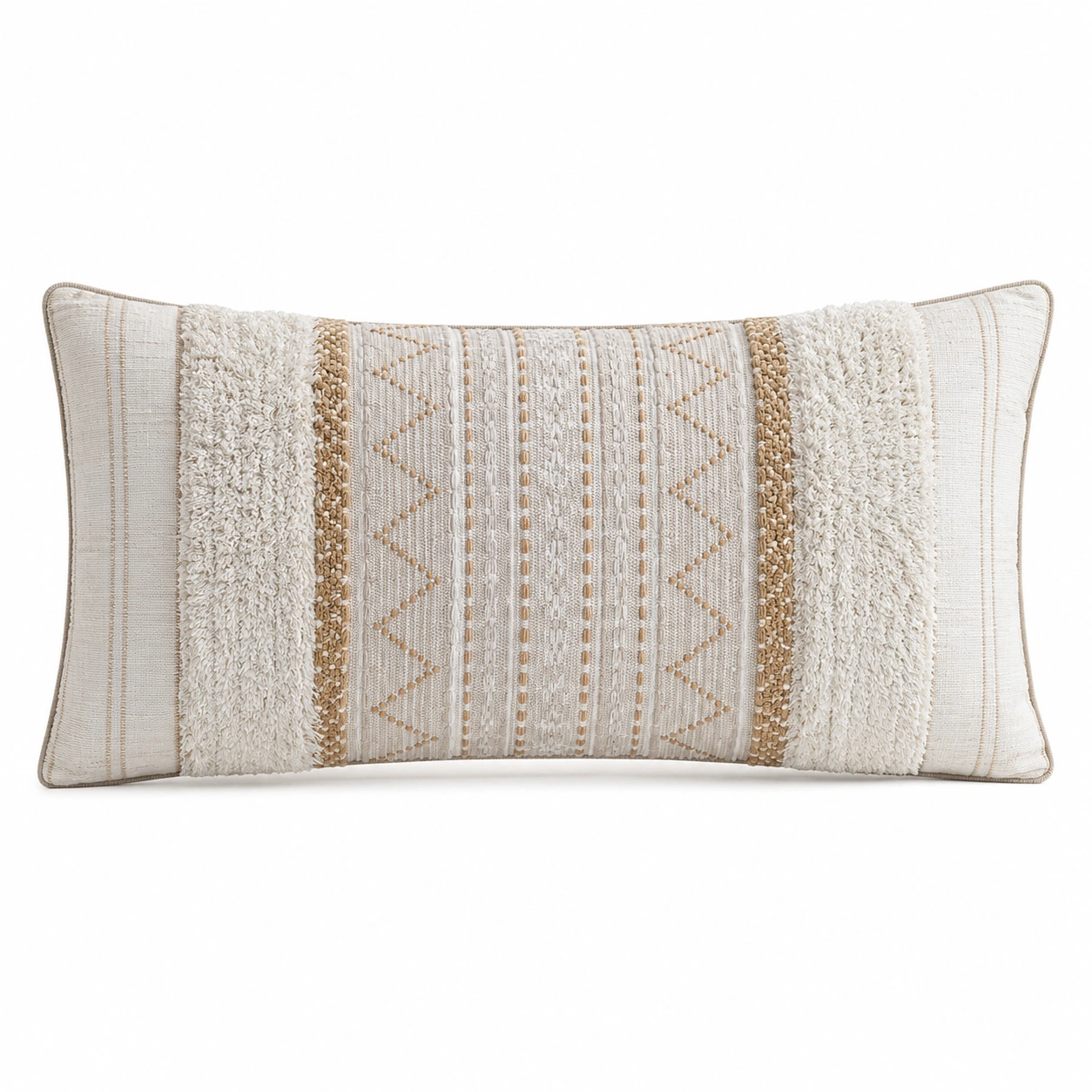 Cojín decorativo rectangular 35x60cm beige con diseño bohemio-COZ YVE LLA