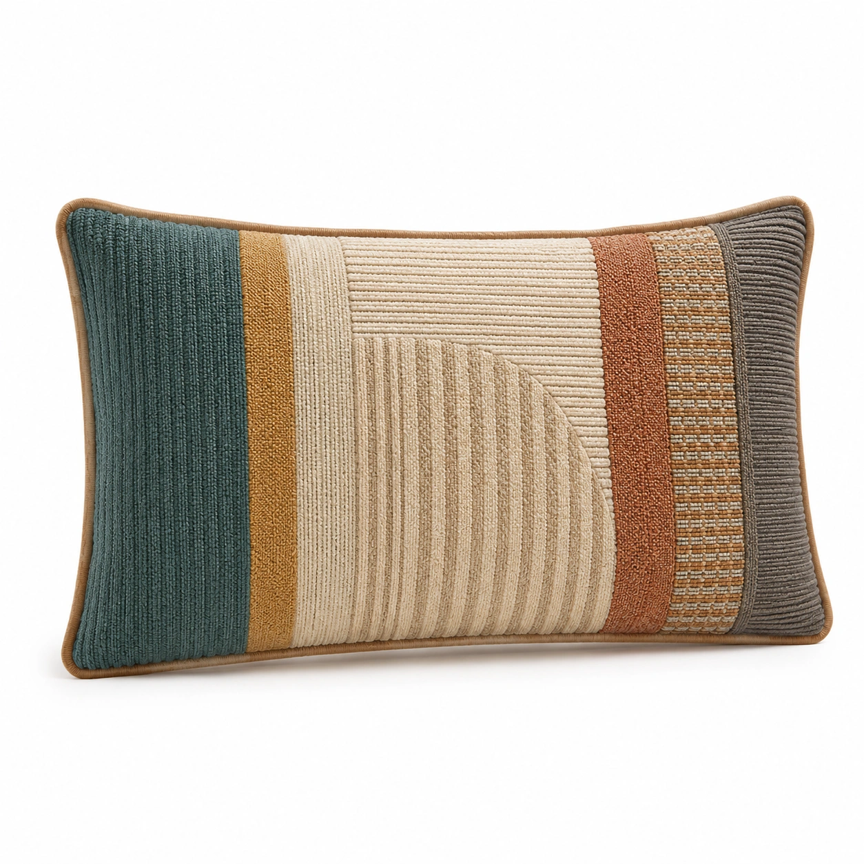 Cojín Decorativo Rectangular Multicolor Beige, Marrón y Verde-COZ YVE LLA