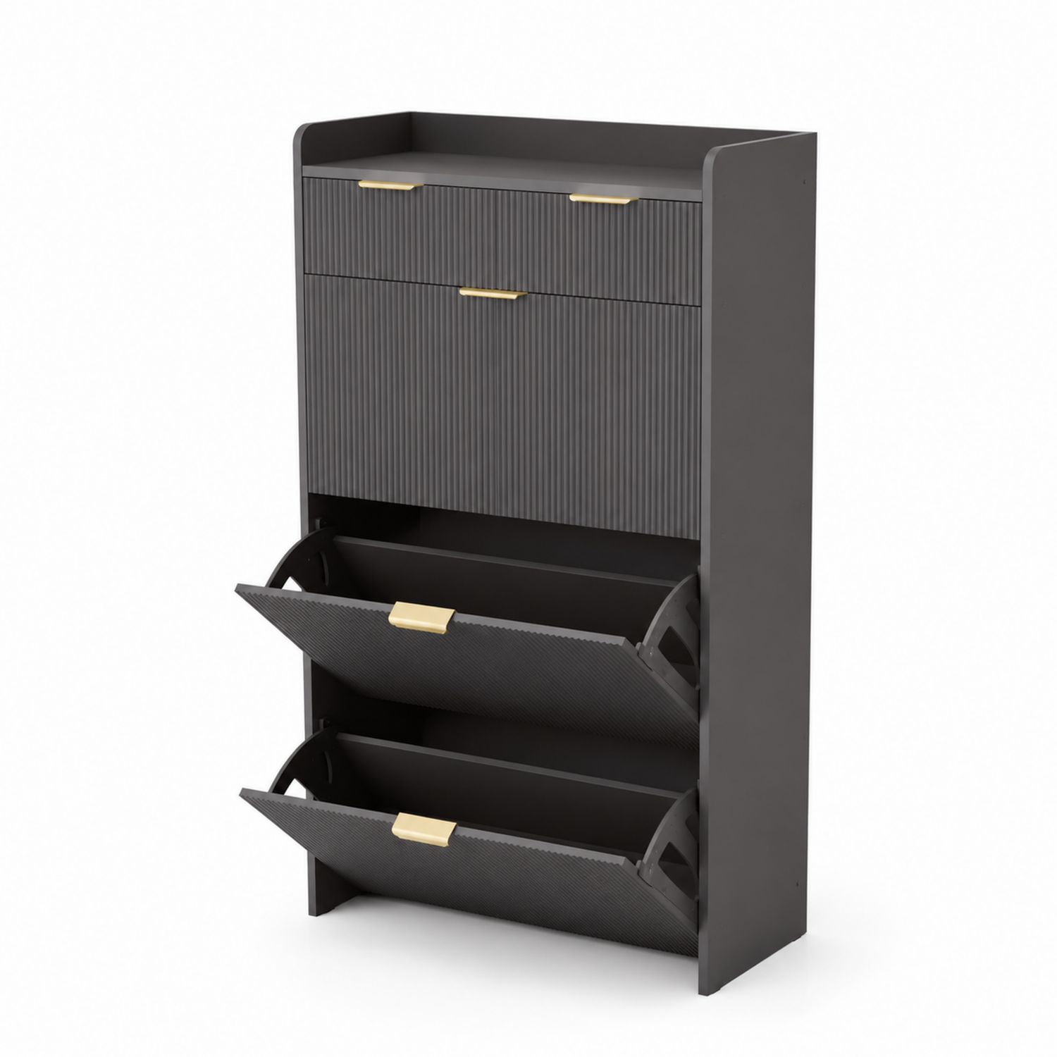 Zapatero de Madera MDF con Tiradores de Metal Negro-Zentrivoniel