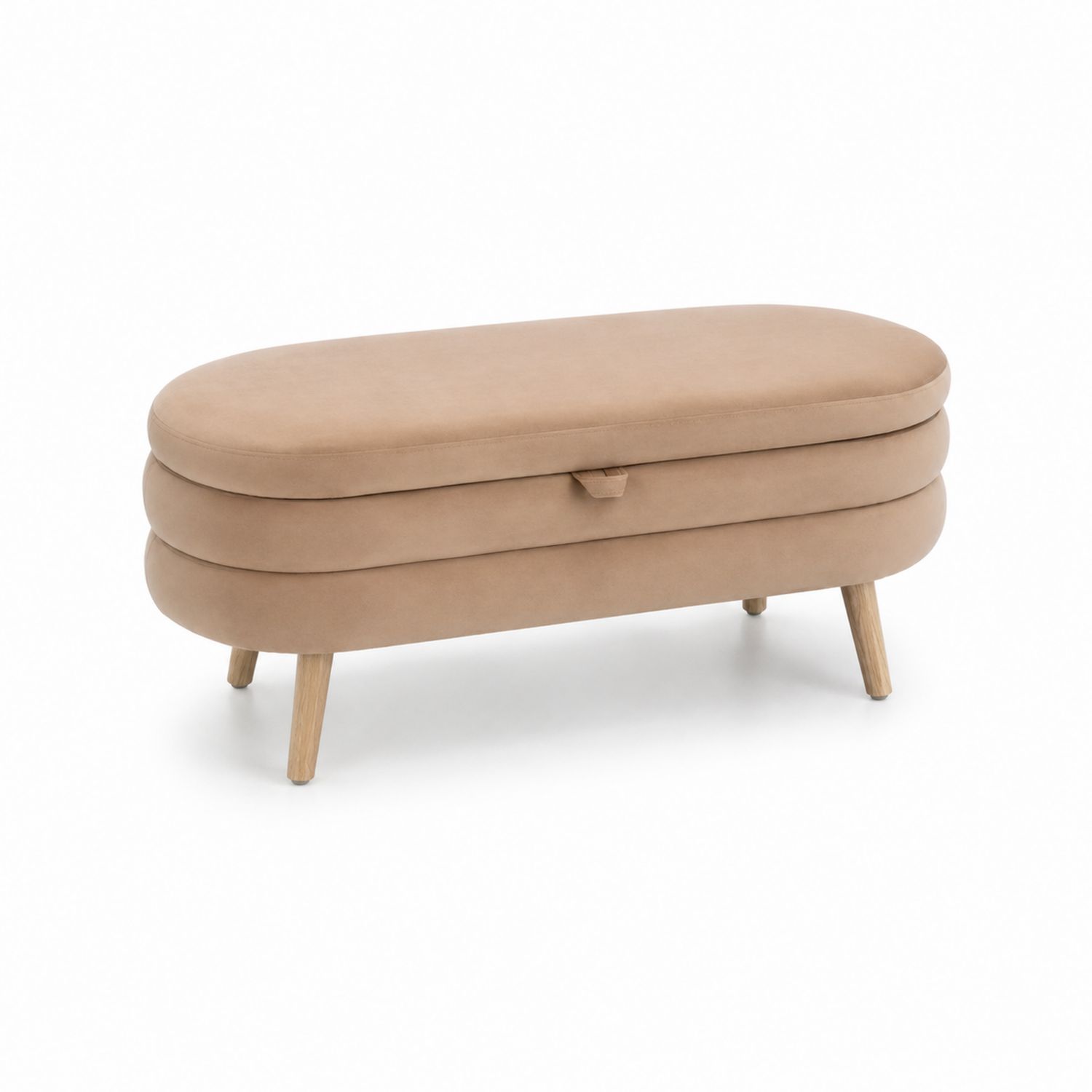 Banco de almacenamiento ovalado en Beige con microfibra y patas de madera-Zentrivoniel