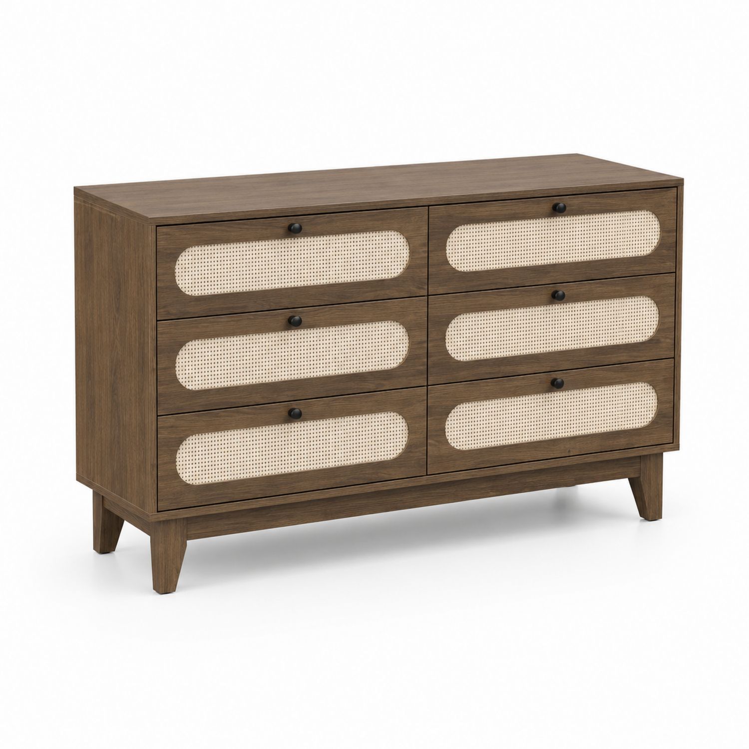 Cómoda de Madera y Ratán Marrón con 6 Cajones-Zentrivoniel