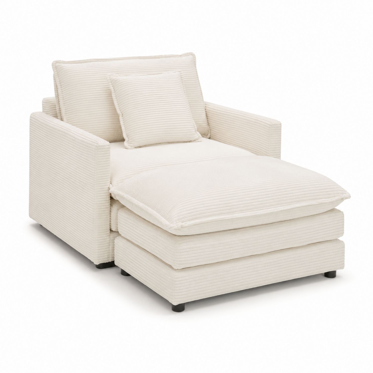 Sofá chaise longue de pana crema 200 cm x 100 cm x 90 cm-Zentrivoniel