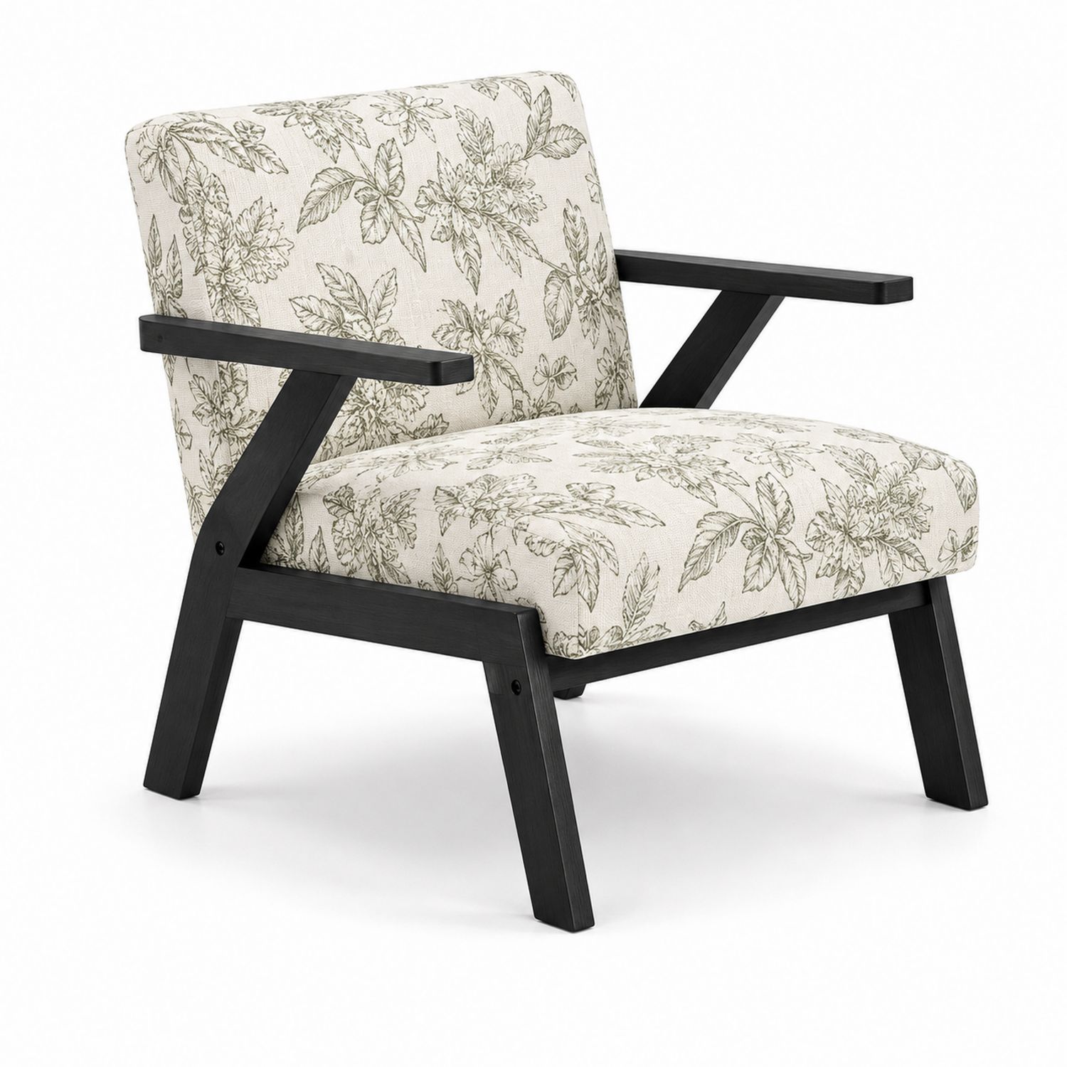 Silla de madera con tapizado de algodón estampado floral-Zentrivoniel