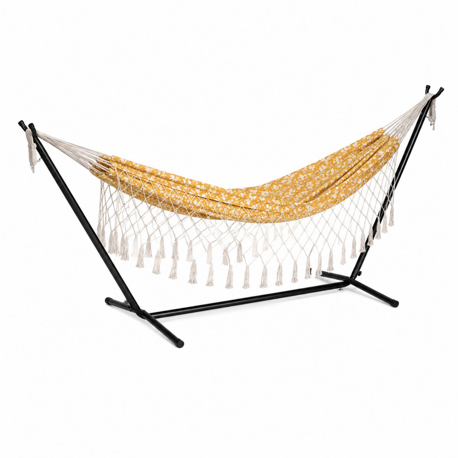 Hamaca con soporte de metal y tela de algodón amarillo floral 350 cm-Zentrivoniel