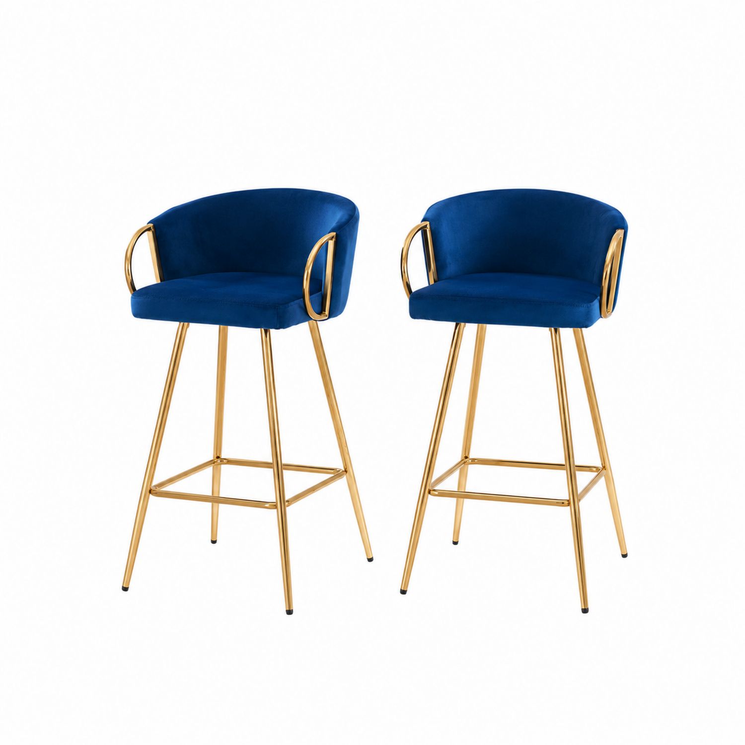 Set de 2 Taburetes de Terciopelo Azul con Patas Metálicas Doradas-Zentrivoniel