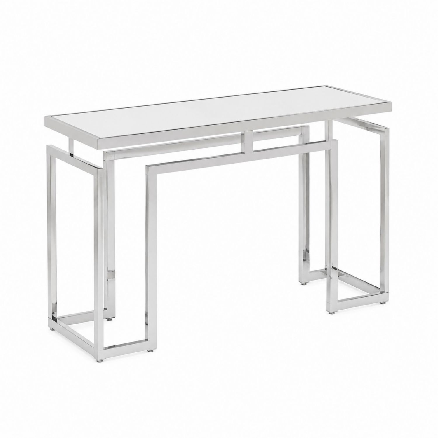 Mesa consola de cristal templado y acero inoxidable Plata-Zentrivoniel