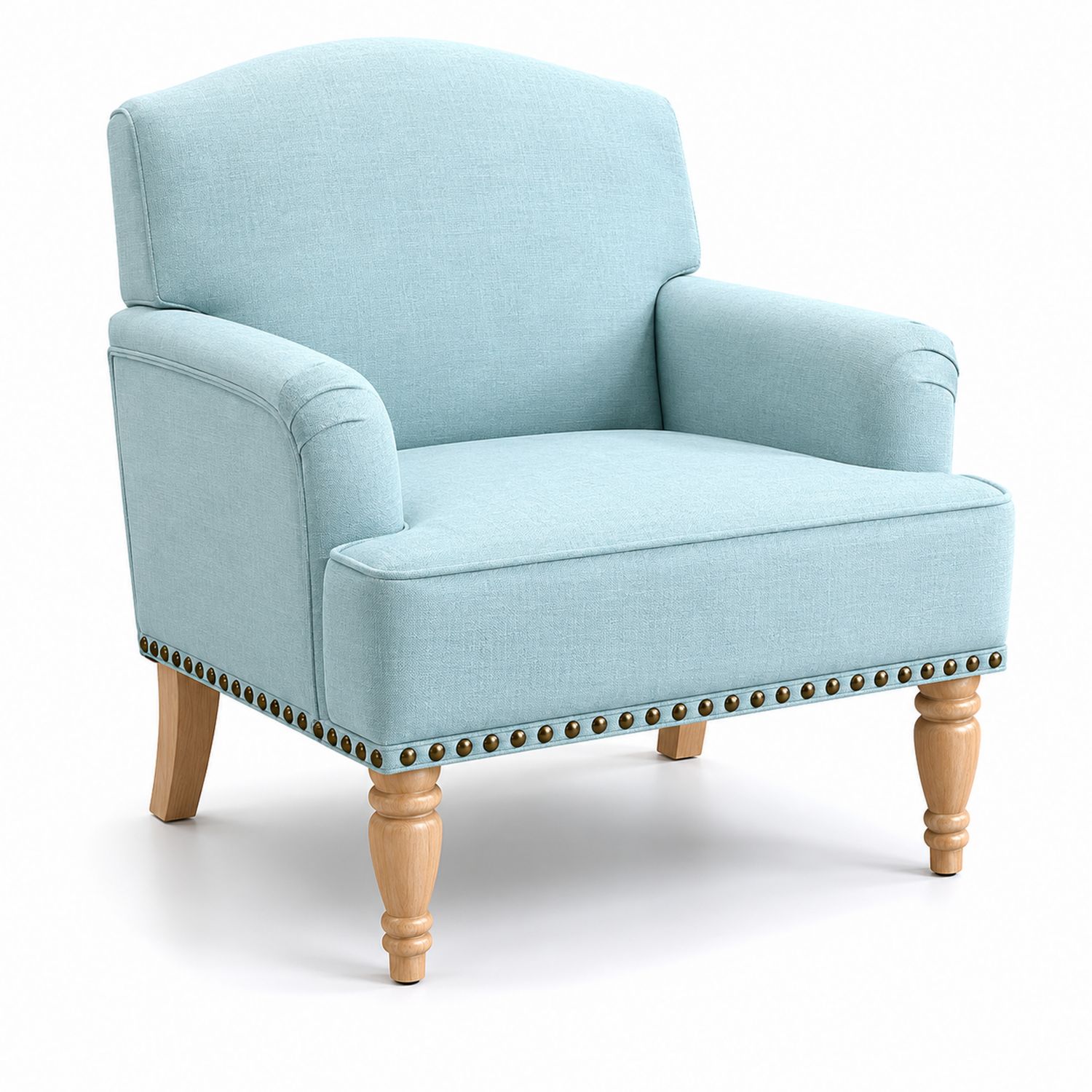 Sillón de lino azul con patas de madera-Zentrivoniel