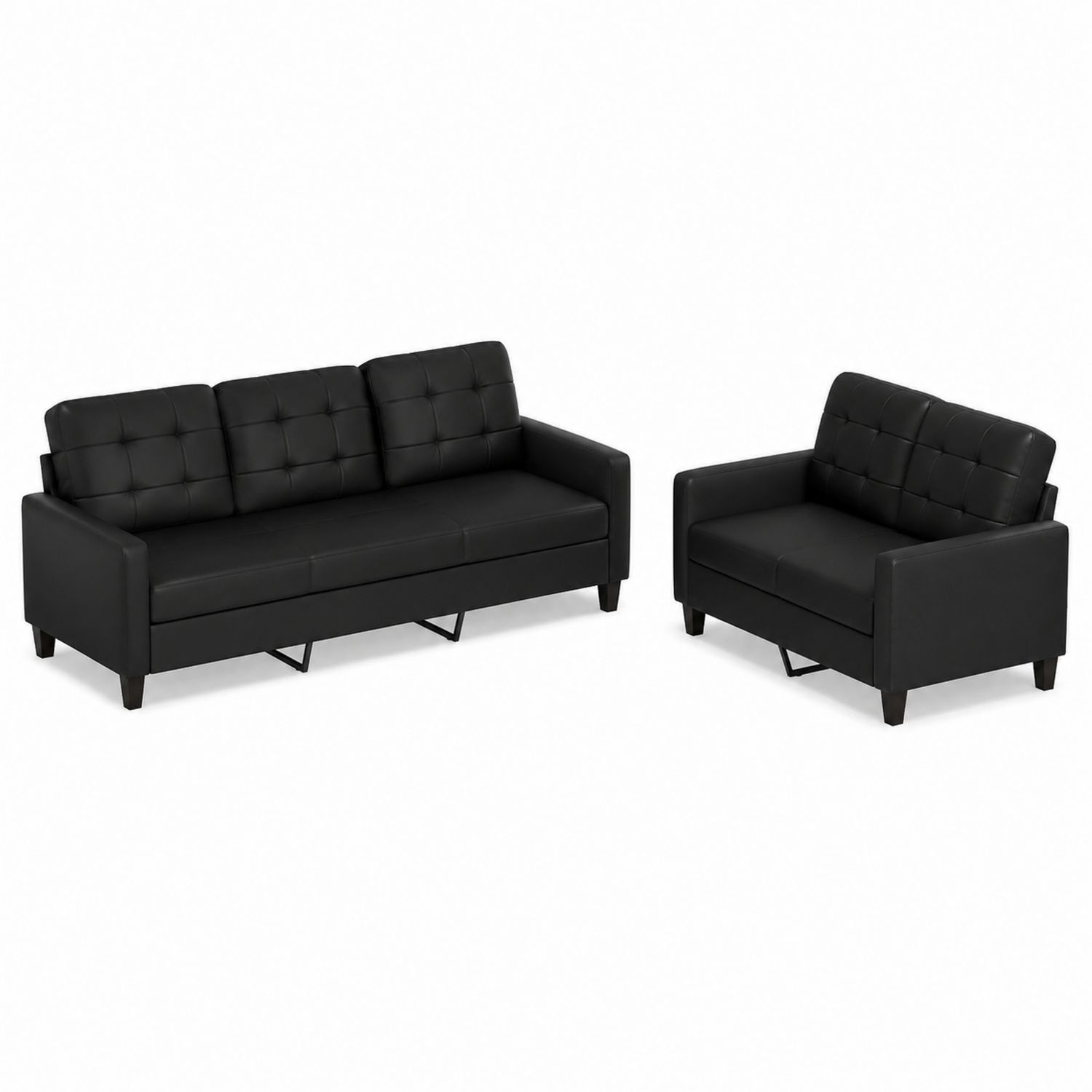 Conjunto de Sofá y Sillón de Cuero Sintético Negro-Zentrivoniel