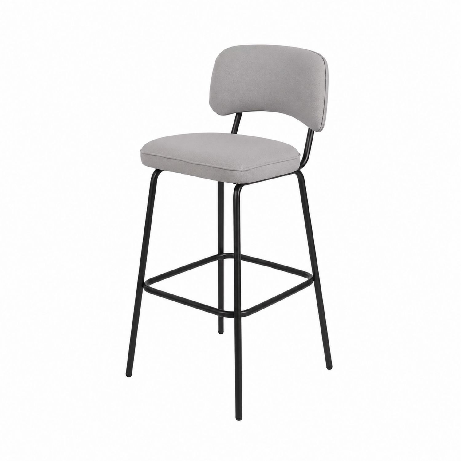 Taburete de Metal Negro con Asiento Acolchado de Tela Gris-Zentrivoniel