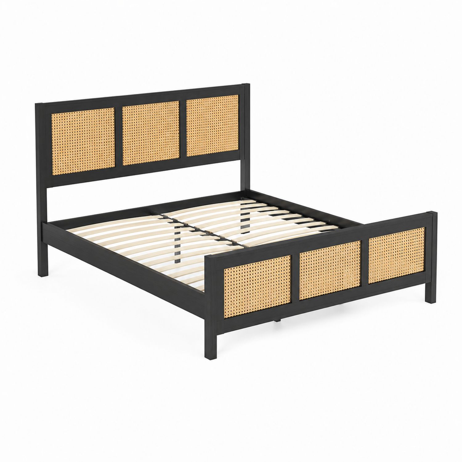Cama de madera y ratán negra 200x160 cm-Zentrivoniel