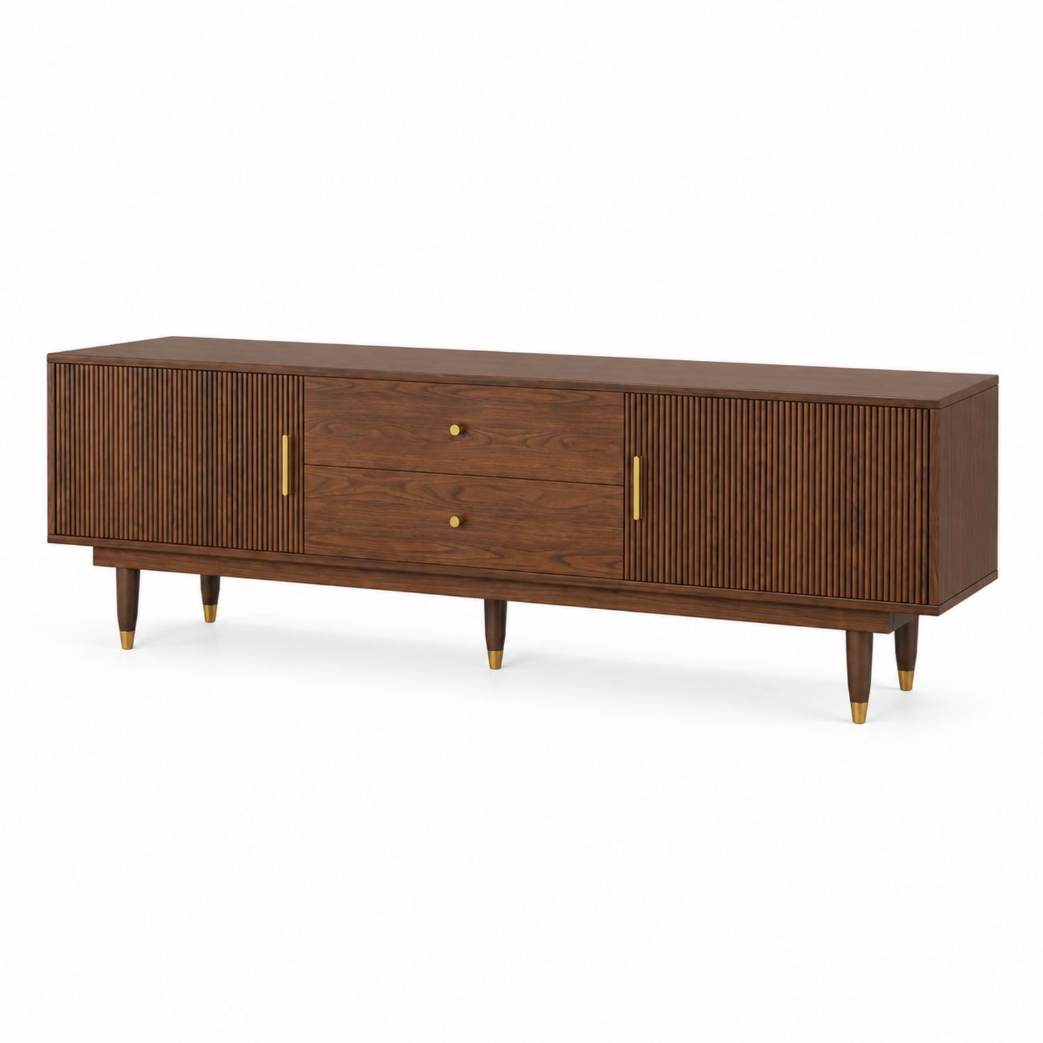 Mueble de TV de Madera de Nogal con Detalles en Latón-Zentrivoniel