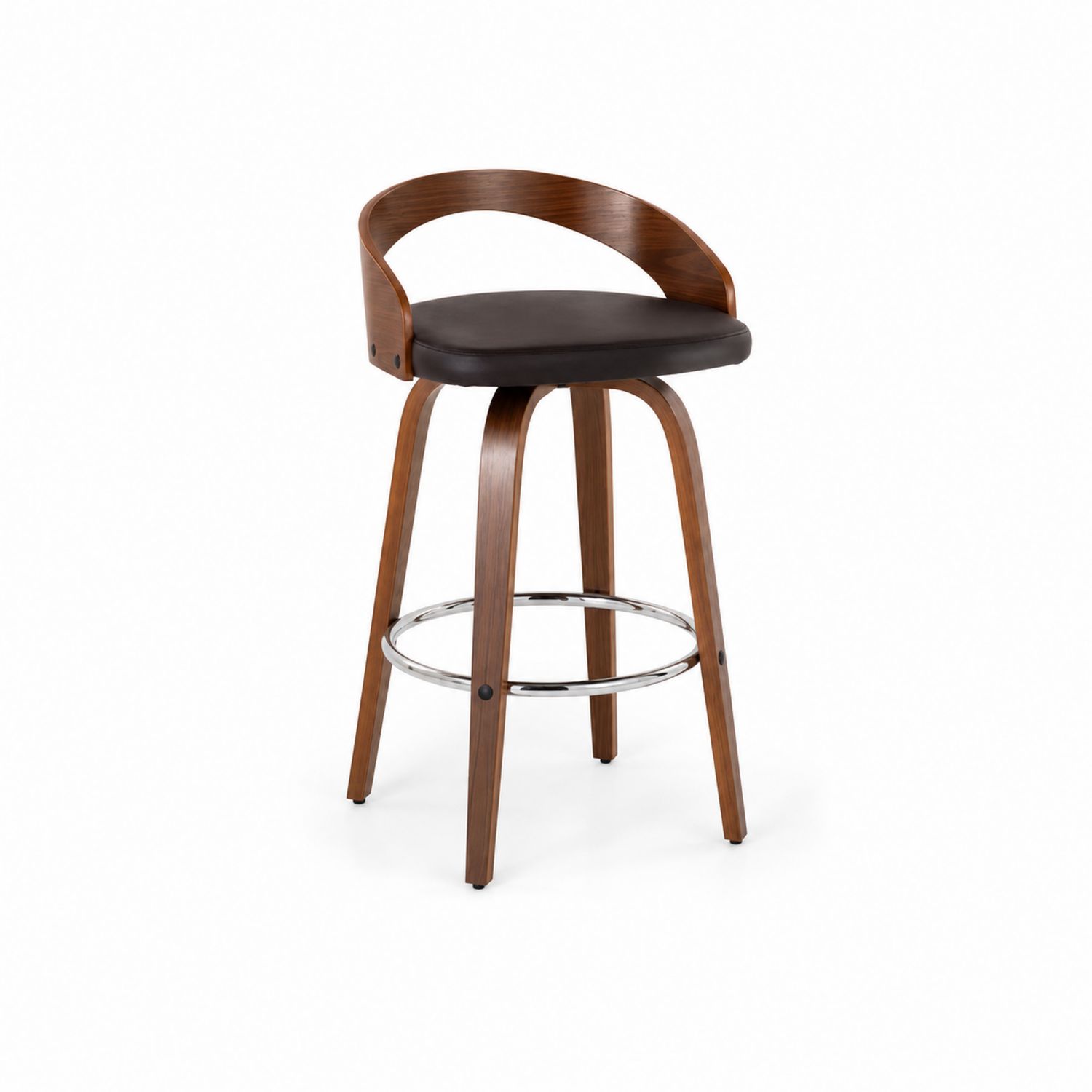Taburete de Bar con Respaldo Curvo de Madera y Asiento de Poliuretano Negro-Zentrivoniel