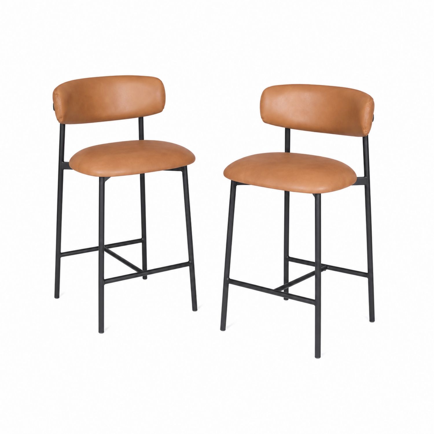 Set de 2 taburetes de bar de cuero sintético marrón y estructura metálica-Zentrivoniel