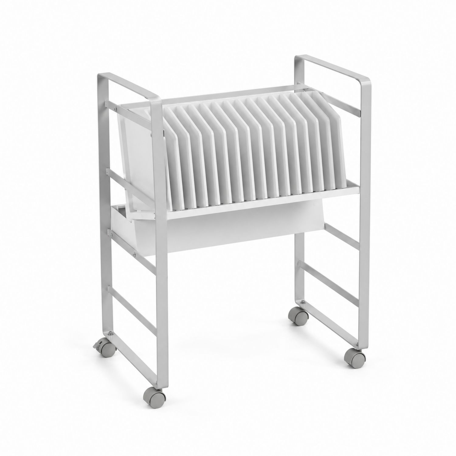 Carrito de almacenamiento de acero con ruedas y bandejas, color Blanco-Zentrivoniel