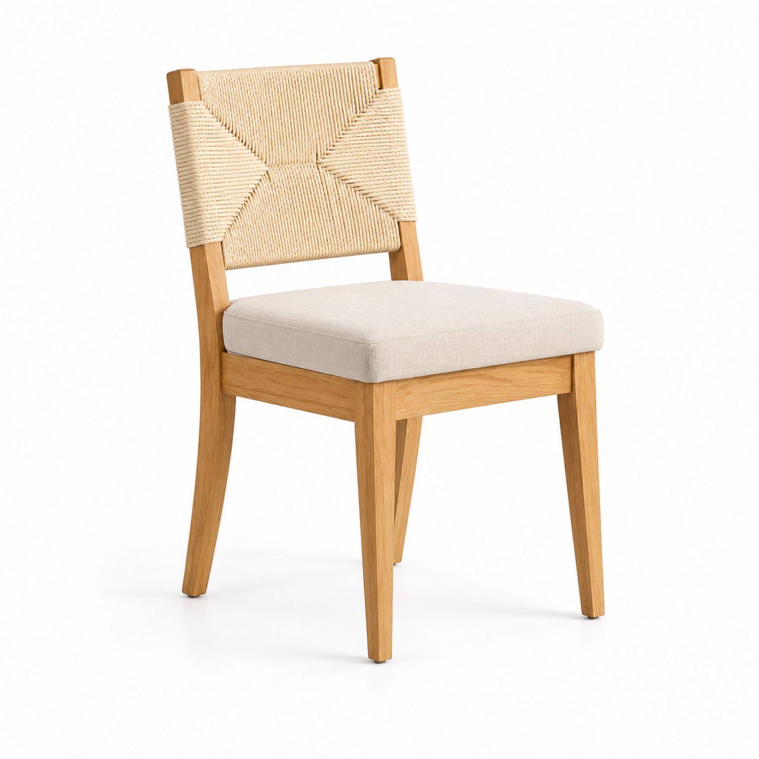 Silla de madera de roble con respaldo de cuerda y asiento de lino-Zentrivoniel